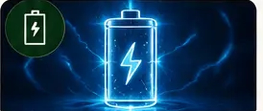 Ilustrácia nabitej batérie ako symbol energie ozónovej vody